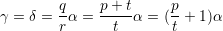         q-    p+-t-    p-
γ = δ = rα =   t  α = (t + 1)α
